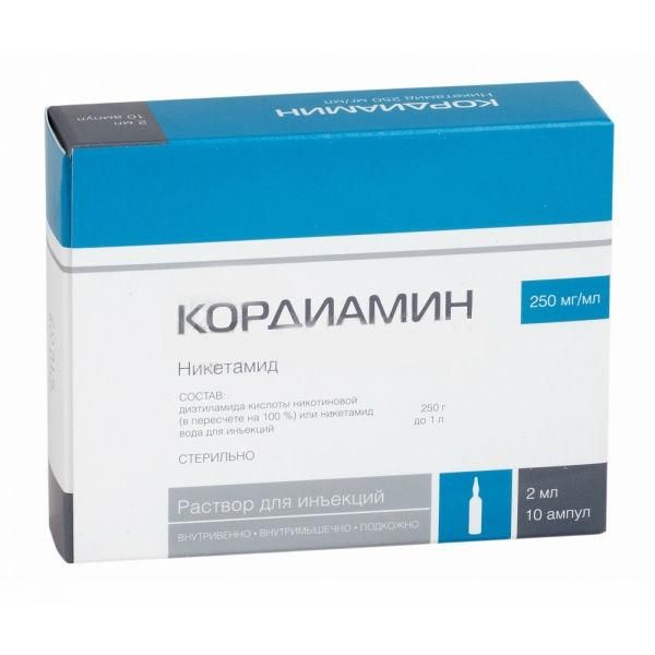 Кордиамин: капли 250 мг и уколы в ампулах