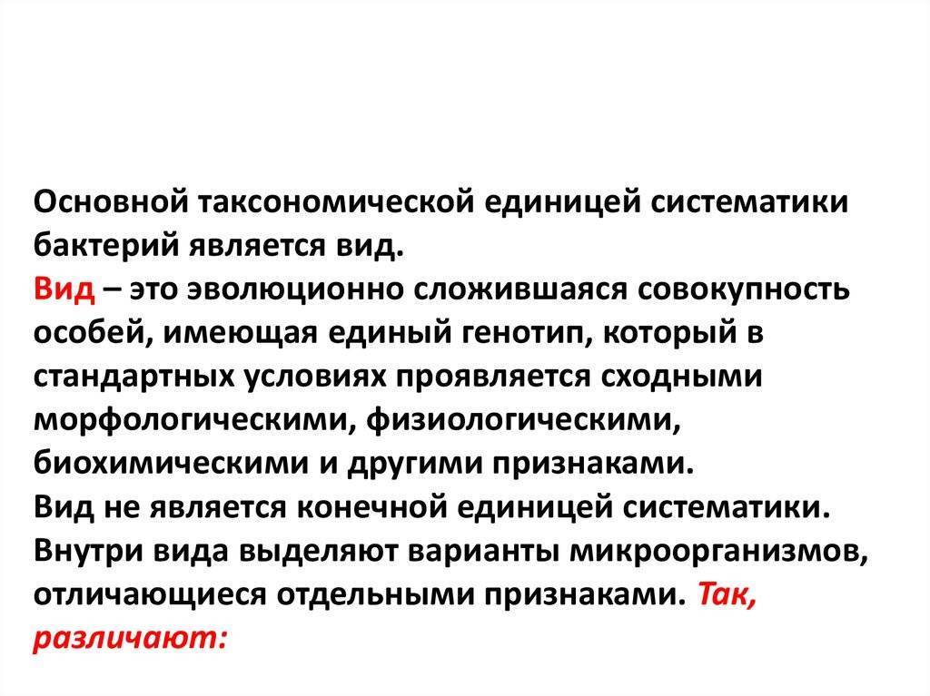 Отдельный отличаться. Основной единицей систематики является. Признаки бактерий. Основные таксономические единицы в систематике микроорганизмов. Отличия внутри вида микроорганизмов.