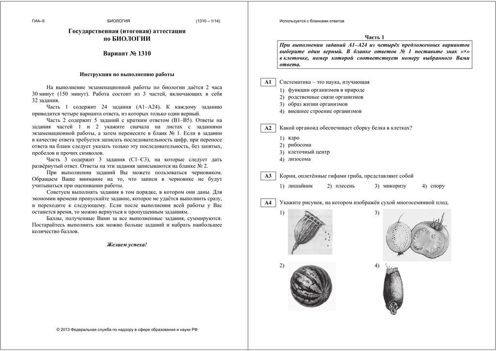 Биология вариант 1